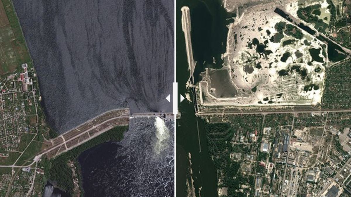 Nové satelitní snímky ukazují, jak ustupuje voda z Kachovky